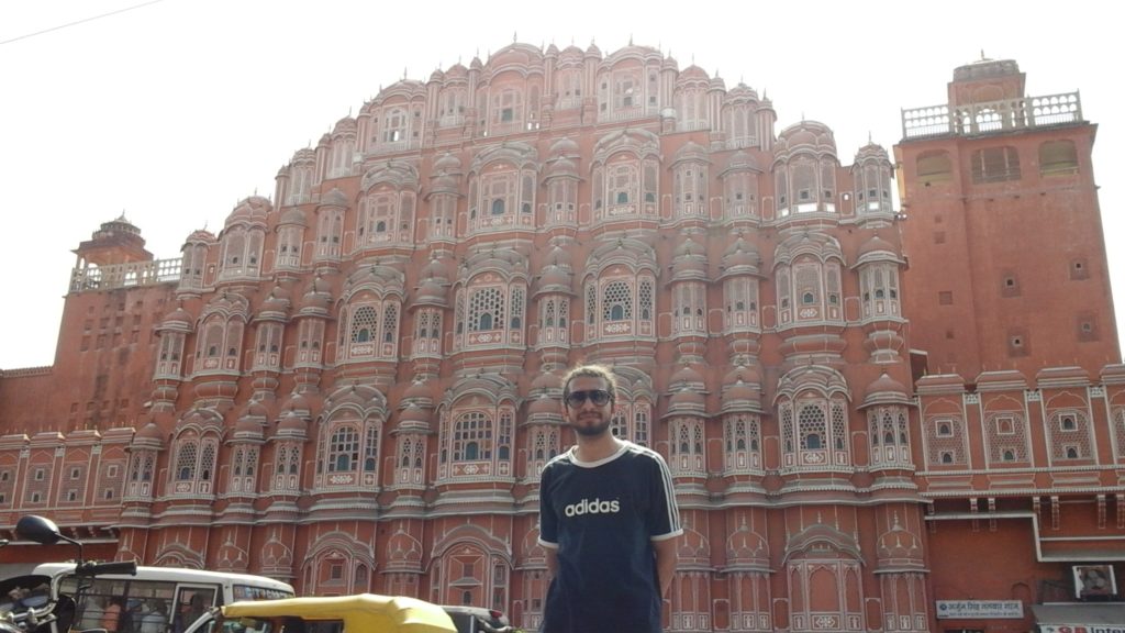 In front of Hewa Maha, the iconic building of Jaipur's old city.