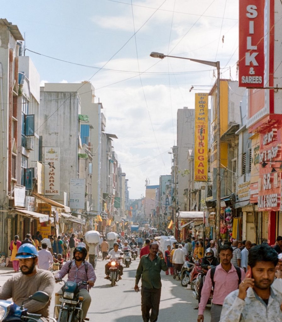 The busy city life in Bangalore, India